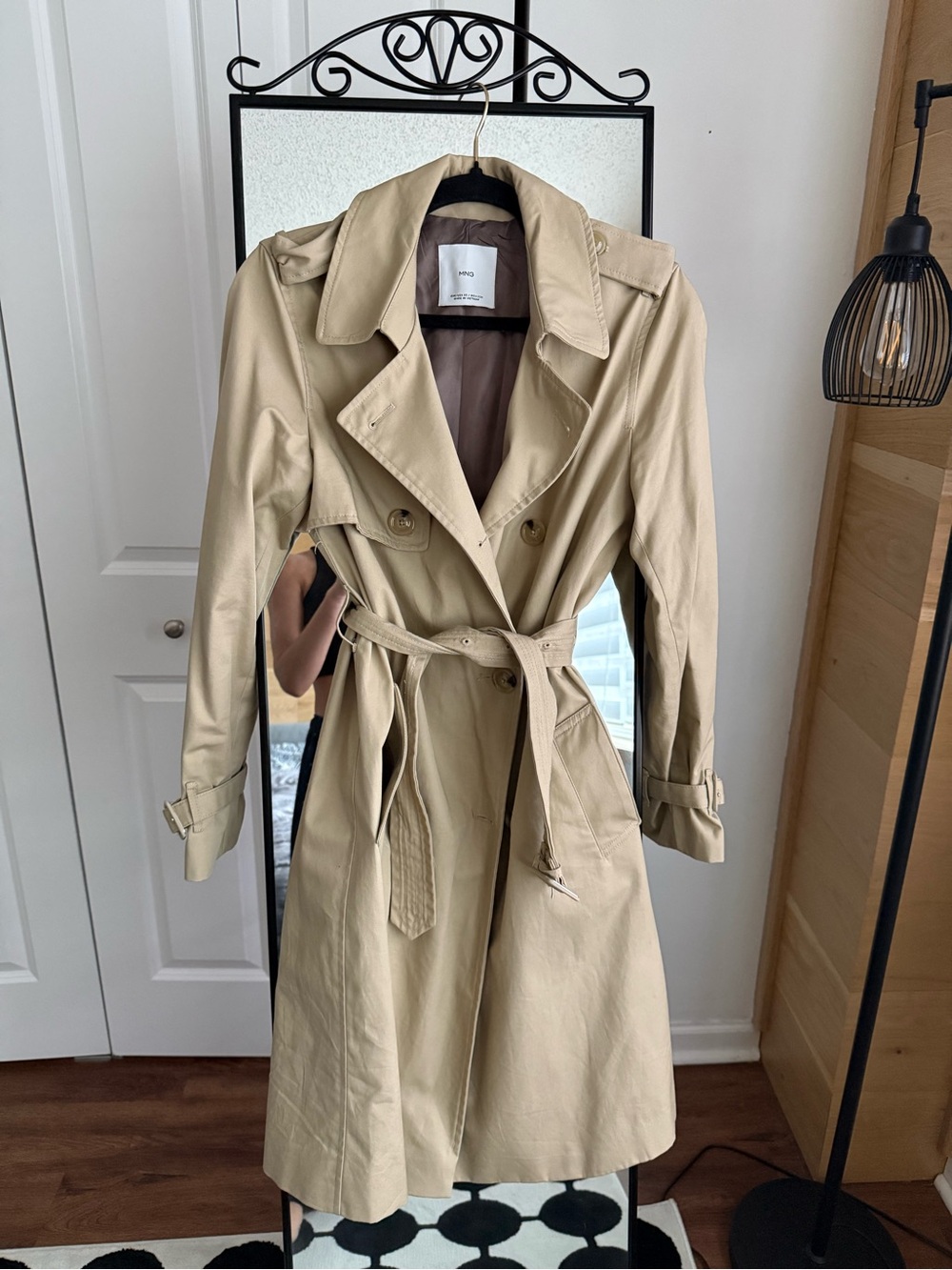 Mango Beige Double-Breasted Trench Coat with Belt